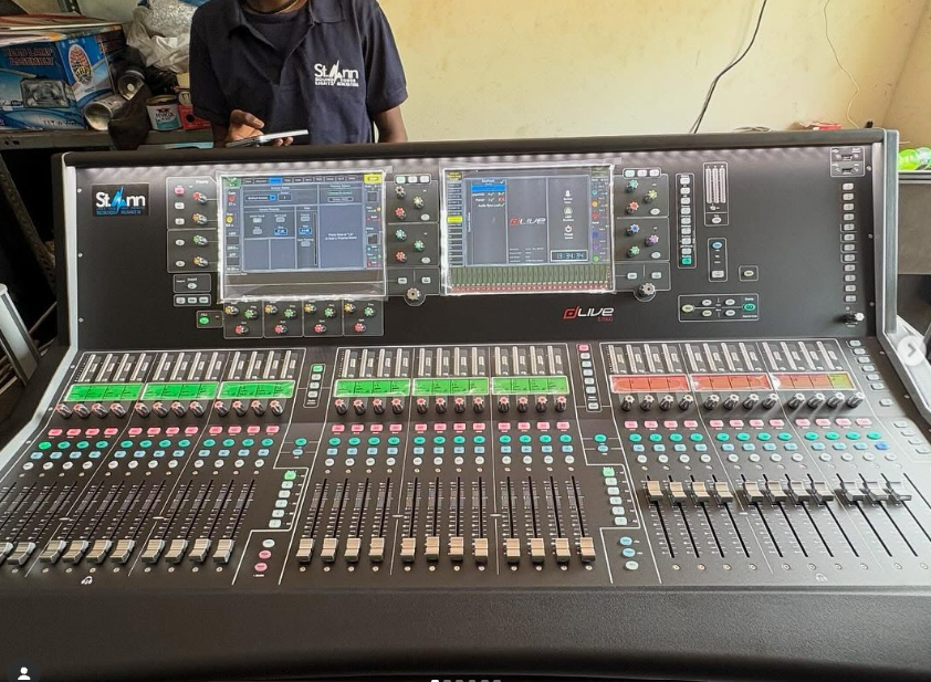 Digital audio mixing console prepared for an event